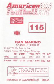 1990 Panini Stickers (UK) #115 Dan Marino Back