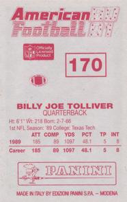 1990 Panini Stickers (UK) #170 Billy Joe Tolliver Back