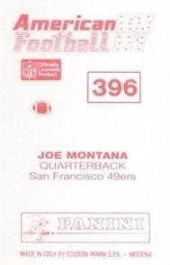 1990 Panini Stickers (UK) #396 Joe Montana Back