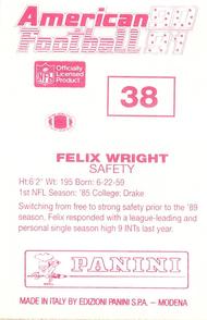 1990 Panini Stickers (UK) #38 Felix Wright Back