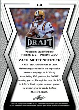 2014 Leaf Draft #64 Zach Mettenberger Back