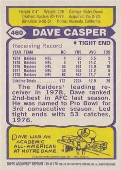 2001 Topps Archives #145 Dave Casper Back