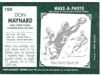 2001 Topps Archives #23 Don Maynard Back