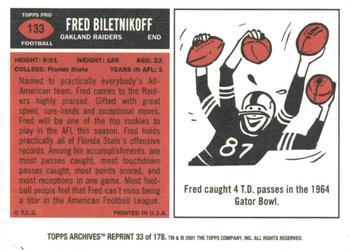 2001 Topps Archives #33 Fred Biletnikoff Back