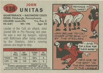 2001 Topps Archives #46 John Unitas Back