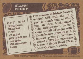 2001 Topps Archives #82 William Perry Back