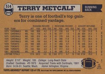 2001 Topps Archives #125 Terry Metcalf Back