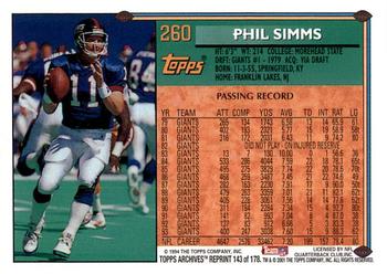 2001 Topps Archives #143 Phil Simms Back