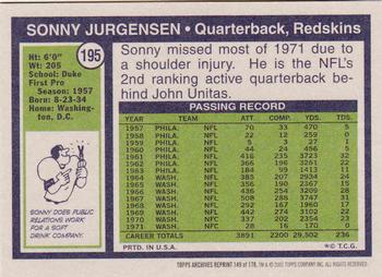 2001 Topps Archives #149 Sonny Jurgensen Back