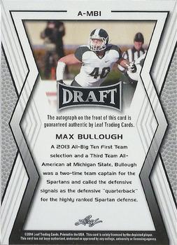 2014 Leaf Draft - Autographs #A-MB1 Max Bullough Back