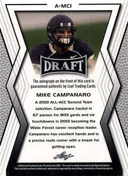 2014 Leaf Draft - Autographs #A-MC1 Michael Campanaro Back