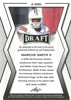 2014 Leaf Draft - Autographs #A-MS1 Marcus Smith Back