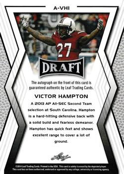 2014 Leaf Draft - Autographs #A-VH1 Victor Hampton Back