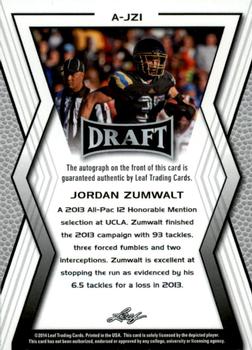 2014 Leaf Draft - Autographs #A-JZ1 Jordan Zumwalt Back