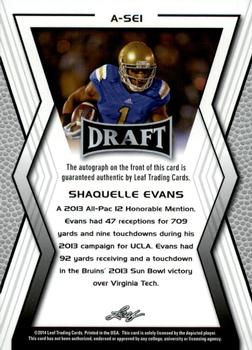 2014 Leaf Draft - Autographs #A-SE1 Shaquelle Evans Back