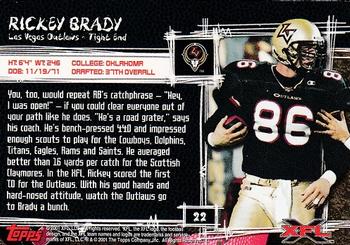 2001 Topps XFL #22 Rickey Brady Back