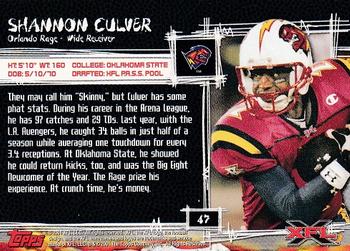 2001 Topps XFL #47 Shannon Culver Back
