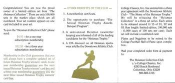 1991 Heisman Collection I #NNO Heisman Collection Club Order Form Back