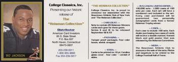 1991 Heisman Collection I #SAM Bo Jackson Sample Ad Panel Front