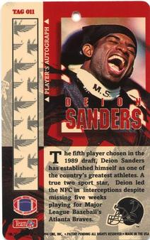 1994 Pro Tags #TAG 011 Deion Sanders Back