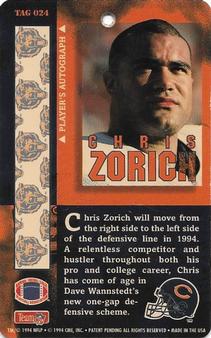 1994 Pro Tags #TAG 024 Chris Zorich Back