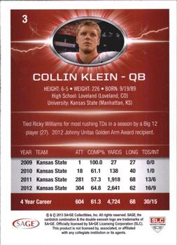 2013 SAGE HIT - Red #3 Collin Klein Back