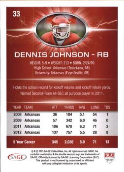 2013 SAGE HIT - Red #33 Dennis Johnson Back