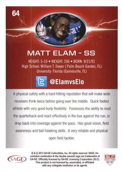 2013 SAGE HIT - Red #64 Matt Elam Back