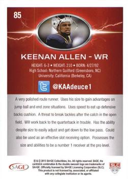 2013 SAGE HIT - Red #85 Keenan Allen Back