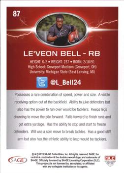 2013 SAGE HIT - Red #87 Le'Veon Bell Back