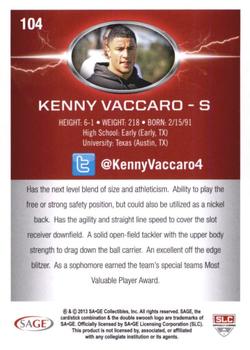 2013 SAGE HIT - Red #104 Kenny Vaccaro Back