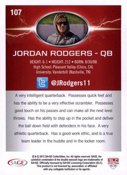 2013 SAGE HIT - Red #107 Jordan Rodgers Back
