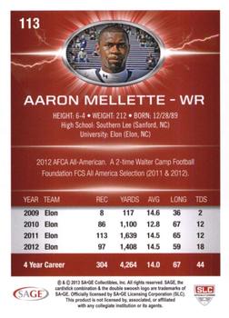 2013 SAGE HIT - Red #113 Aaron Mellette Back