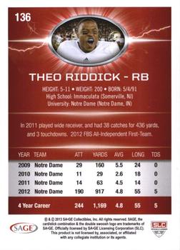 2013 SAGE HIT - Red #136 Theo Riddick Back