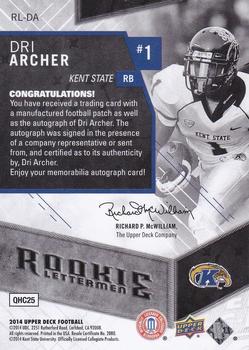 2014 Upper Deck - Rookie Letterman Autographs #RL-DA Dri Archer Back