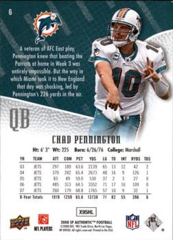 2008 SP Authentic #6 Chad Pennington Back