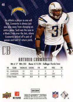 2008 SP Authentic #48 Antonio Cromartie Back
