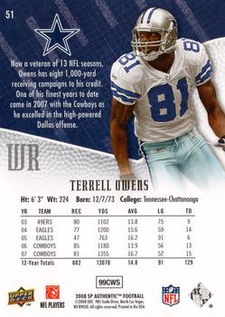 2008 SP Authentic #51 Terrell Owens Back