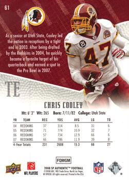 2008 SP Authentic #61 Chris Cooley Back