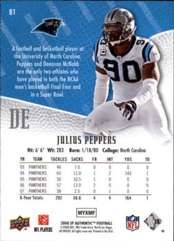 2008 SP Authentic #81 Julius Peppers Back