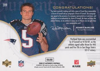 2008 SP Authentic #289 Kevin O'Connell Back