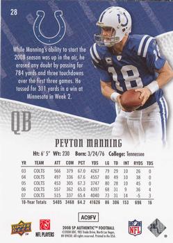 2008 SP Authentic #28 Peyton Manning Back