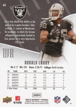 2008 SP Authentic #44 Ronald Curry Back