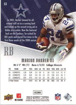 2008 SP Authentic #53 Marion Barber Back