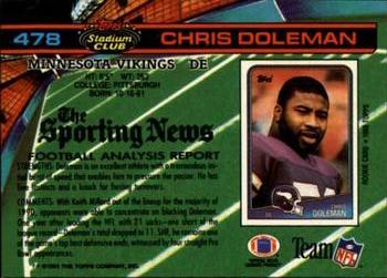 1991 Stadium Club - Super Bowl XXVI #478 Chris Doleman Back