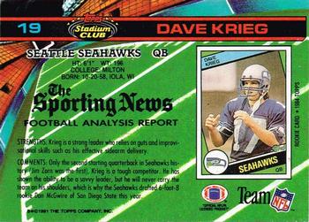 1991 Stadium Club - Super Bowl XXVI #19 Dave Krieg Back