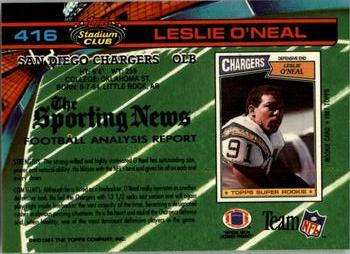 1991 Stadium Club - Super Bowl XXVI #416 Leslie O'Neal Back
