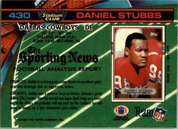 1991 Stadium Club - Super Bowl XXVI #430 Daniel Stubbs Back