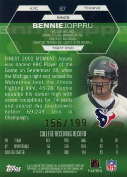 2003 Finest - Refractors #87 Bennie Joppru Back