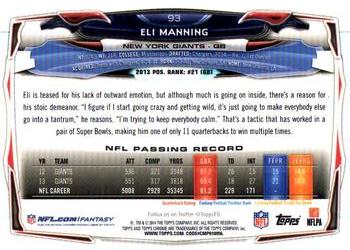 2014 Topps Chrome #93 Eli Manning Back